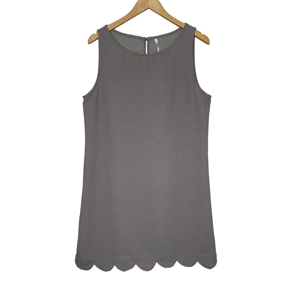 Mitto Shop Dress Scalloped Hem Sleeveless Knee Length Tan Beige NWT Medium